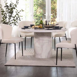 Savona Bone White 130cm Circular Marble Effect Dining Table