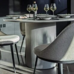 Irina White Marble Effect 119.5cm Round Dining Table And Futura Cloud White Boucle Fabric Dining Chair -Housing Units Furniture Store 033fcf248c2df8550792dd78336d1ec5