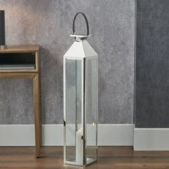 Tall Silver Metal Lantern
