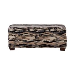 Imogen Ink Blue Patterned Fabric Large Ottoman Storage Footstool