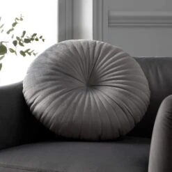 Catherine Lansfield Grey Round Cushion 40cm X 40cm
