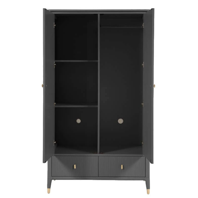 Davina Ebony 2 Door 2 Drawer Wardrobe With Gold Handles 4 Davina Ebony 2 Door 2 Drawer Wardrobe With Gold Handles - Image 4