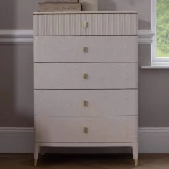 Davina Stone 5 Drawer Tall Chest With Gold Handles