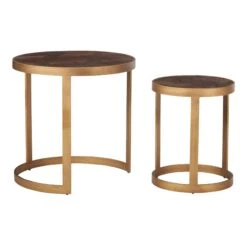 Olivia James Hemingway Mahogany Oak & Gold Nest Of 2 Side Tables -Housing Units Furniture Store 05e5b188a79eaaef0e55a97460917e70