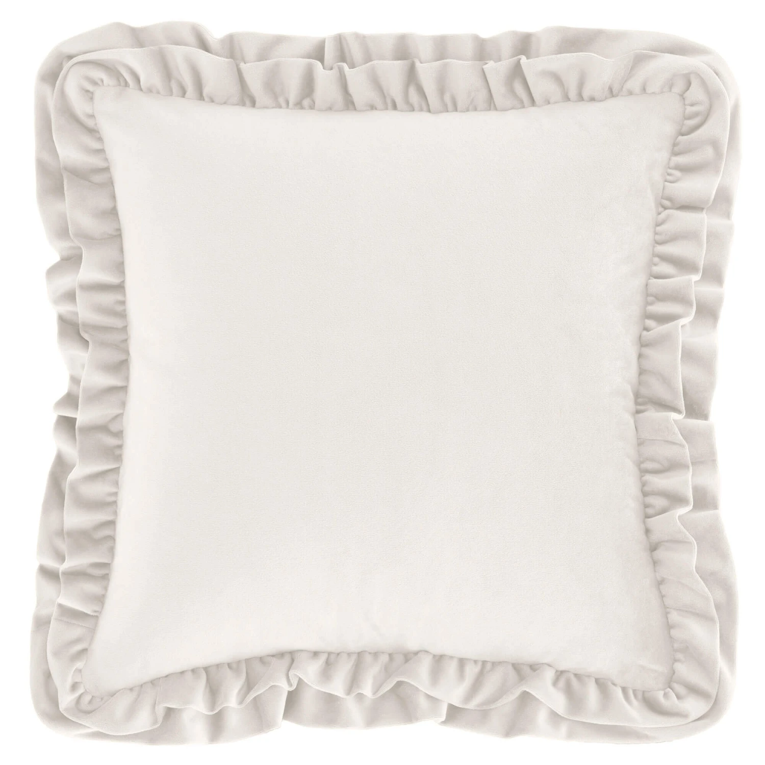 Catherine Lansfield Matt Velvet Cream Double Frill Cushion 2 Catherine Lansfield Matt Velvet Cream Double Frill Cushion - Image 2
