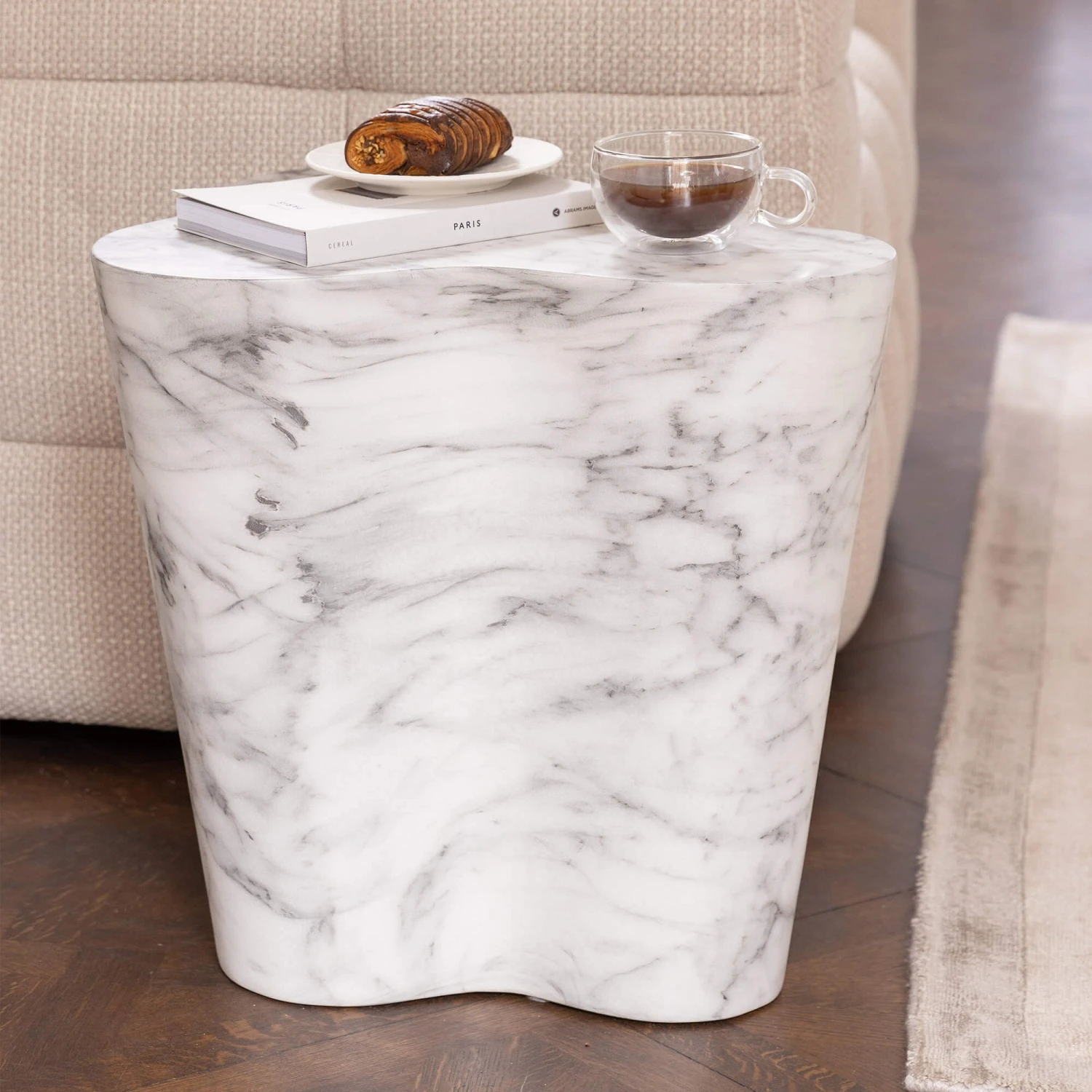 Cassian White Marble Effect Side Table 3 Cassian White Marble Effect Side Table - Image 3
