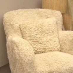 Joanna Sand Beige Faux Sheepskin Square Sofa Cushion