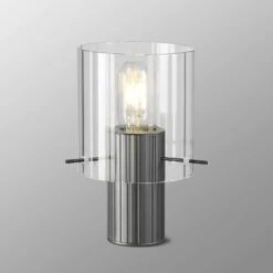 Lino Ribbed Dark Grey & Clear Wide Line Table Lamp