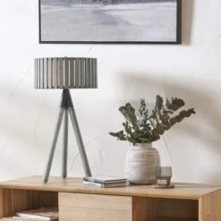 Slatted Antique Wood Tripod Table Lamp