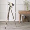 Hereford Nickel & Grey Wood Film Tripod Floor Lamp