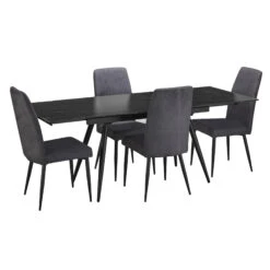 Nero Extending Dining Table With 4 Bettina Grey Velvet Dining Chairs