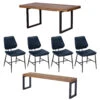 Malmo Reclaimed Timber 180cm Extending Dining Table, Bench & 4 Kiara Blue Faux Leather Chairs