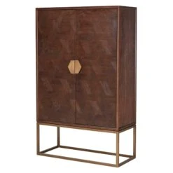 Olivia James Hemingway Mahogany Oak & Gold 2 Door Bar Cabinet -Housing Units Furniture Store 0feb63ab05a5bb29d04350f8e594d416