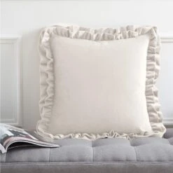 Catherine Lansfield Matt Velvet Cream Double Frill Cushion
