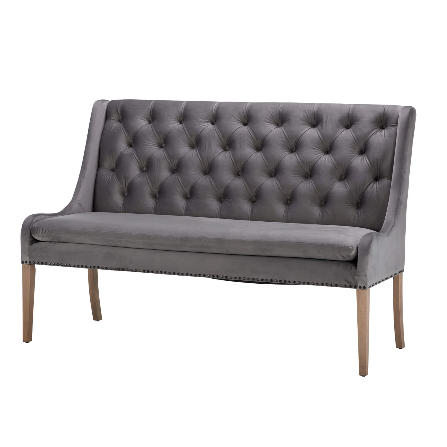 Jacob 160cm Grey Velvet Button Back Bench 1 Jacob 160cm Grey Velvet Button Back Bench