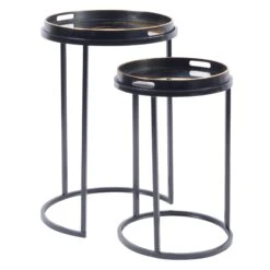 Libra Nero Black & Gold Swirl Mirrored Nest Of 2 Tables