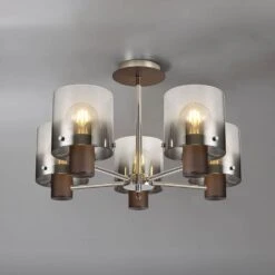 Chelsea Mocha & Smoked 5 Light Semi Flush Ceiling Light