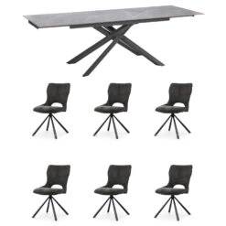 Rossini Extending Sintered Stone Dining Table With 6 Constance Grey Dining Chairs