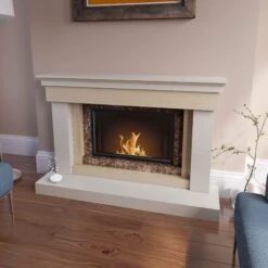 Tambora Grey Limestone Fireplace With Lights