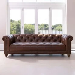 Wentworth Kodak Clove Brown Leather Maxi Sofa
