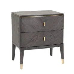 Davina Ebony 2 Drawer Bedside Table With Gold Handles
