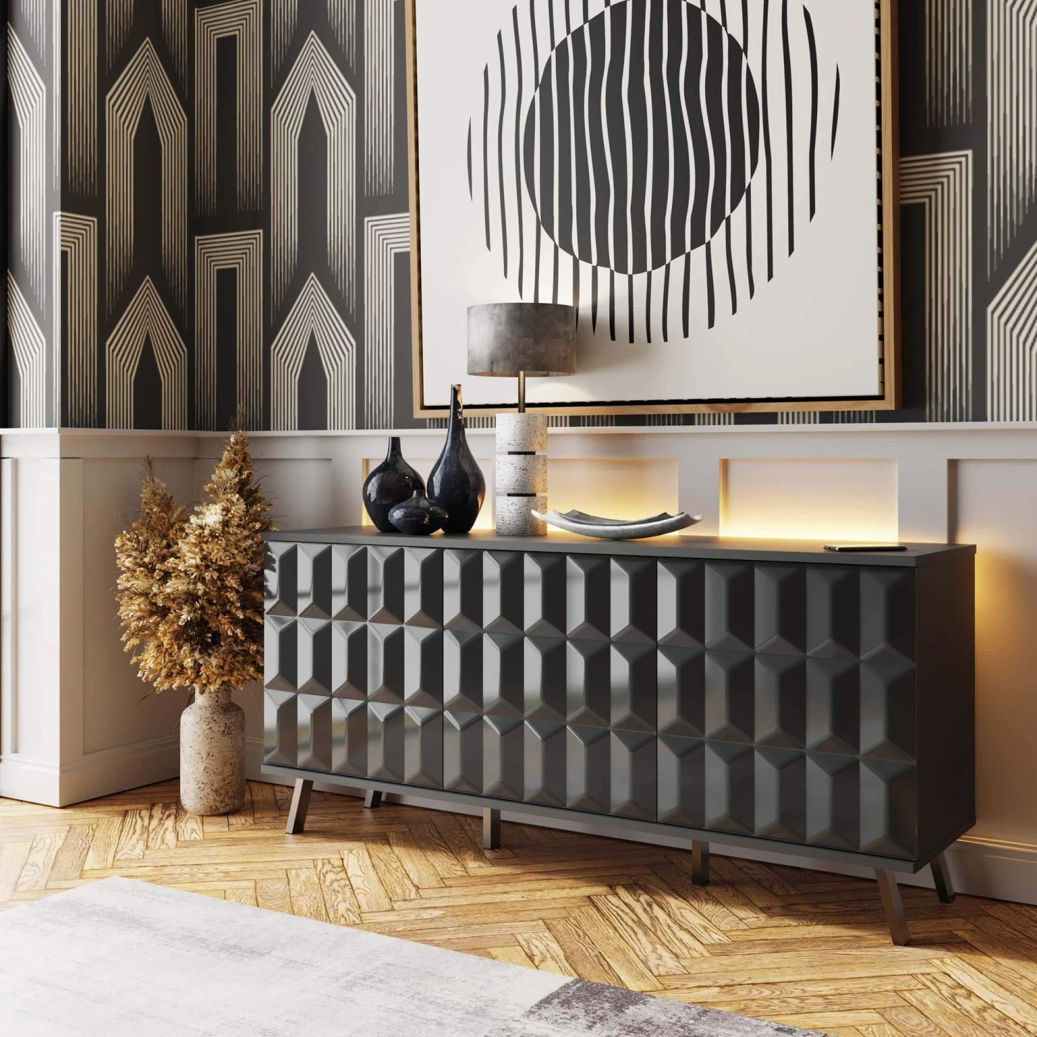 Frank Olsen Elevate Grey LED & Wireless Charging Sideboard 1 Frank Olsen Elevate Grey LED & Wireless Charging Sideboard