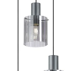 Lino Ribbed Dark Grey & Smoke Wide Line 3 Light Pendant -Housing Units Furniture Store 210018d16aeccaac673eee1872d56b85