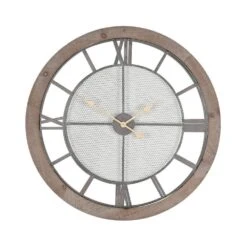 Pacific Natural Wood & Metal Round Wall Clock