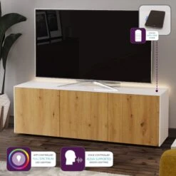 Frank Olsen Intelligent 150cm White Gloss & Oak TV Unit -Housing Units Furniture Store 2267029845874b5c95a93817b469c36e