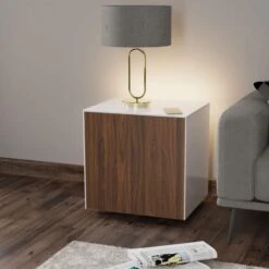 Frank Olsen Intelligent White Gloss & Walnut Side Table