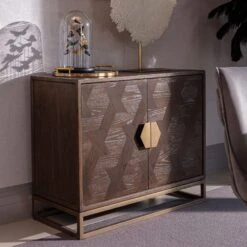 Olivia James Hemingway Mahogany Oak & Gold 2 Door Sideboard
