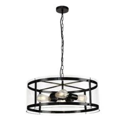 Alonza Matt Black 4 Light Pendant With Glass Shade