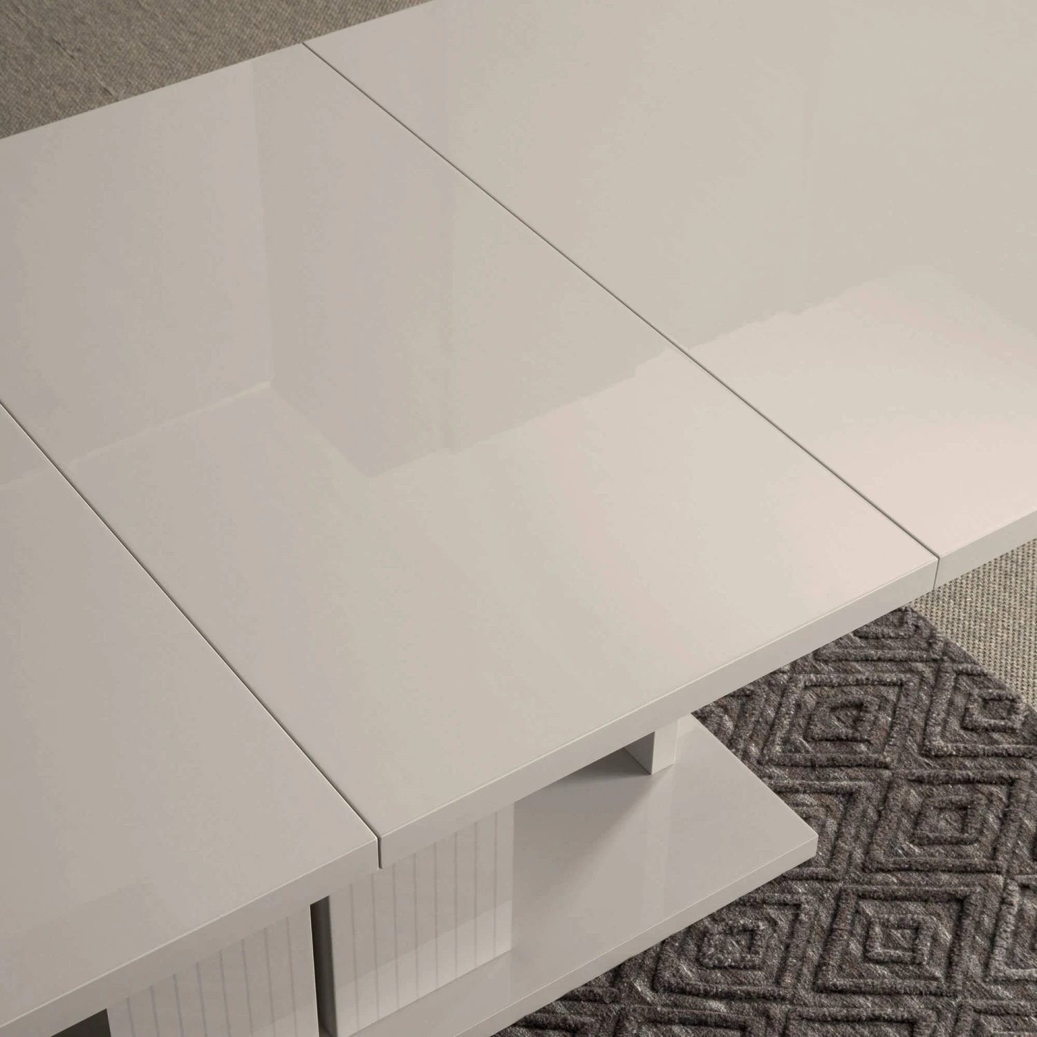 Caren High Gloss Pearl Line 160cm Extending Dining Table & 6 High-Back Faux Leather Chairs 8 Caren High Gloss Pearl Line 160cm Extending Dining Table & 6 High-Back Faux Leather Chairs - Image 8