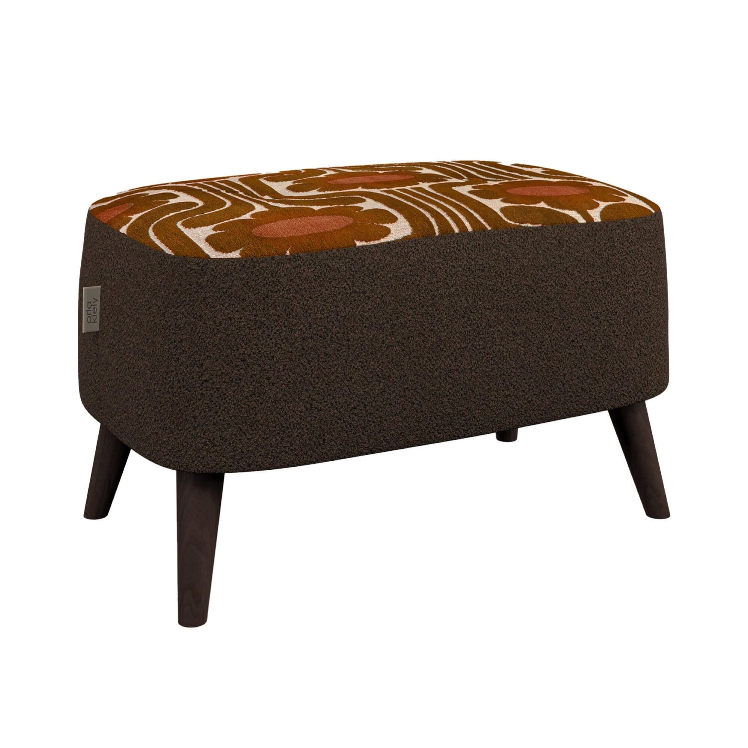 Orla Kiely Donegal Small Clarin Chocolate & Climbing Daisy Conker Fabric Footstool 1 Orla Kiely Donegal Small Clarin Chocolate & Climbing Daisy Conker Fabric Footstool