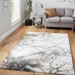 Craft Ivory & Gold Marble 160cm X 220cm Rug