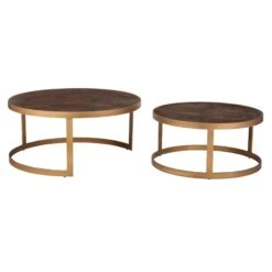 Olivia James Hemingway Mahogany Oak & Gold Nest Of 2 Coffee Tables -Housing Units Furniture Store 29818e6a5896fa18ebdffdaff963fa7a