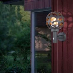 Globe Anthracite Punched Motion Sensor LED Outdoor Wall Lamp