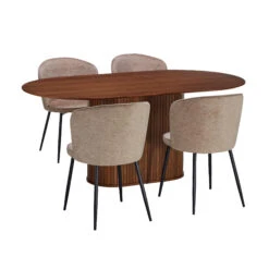 Annika Smoked Oak Slatted 180cm Oval Dining Table With 4 Sandy Desert Dining Chairs