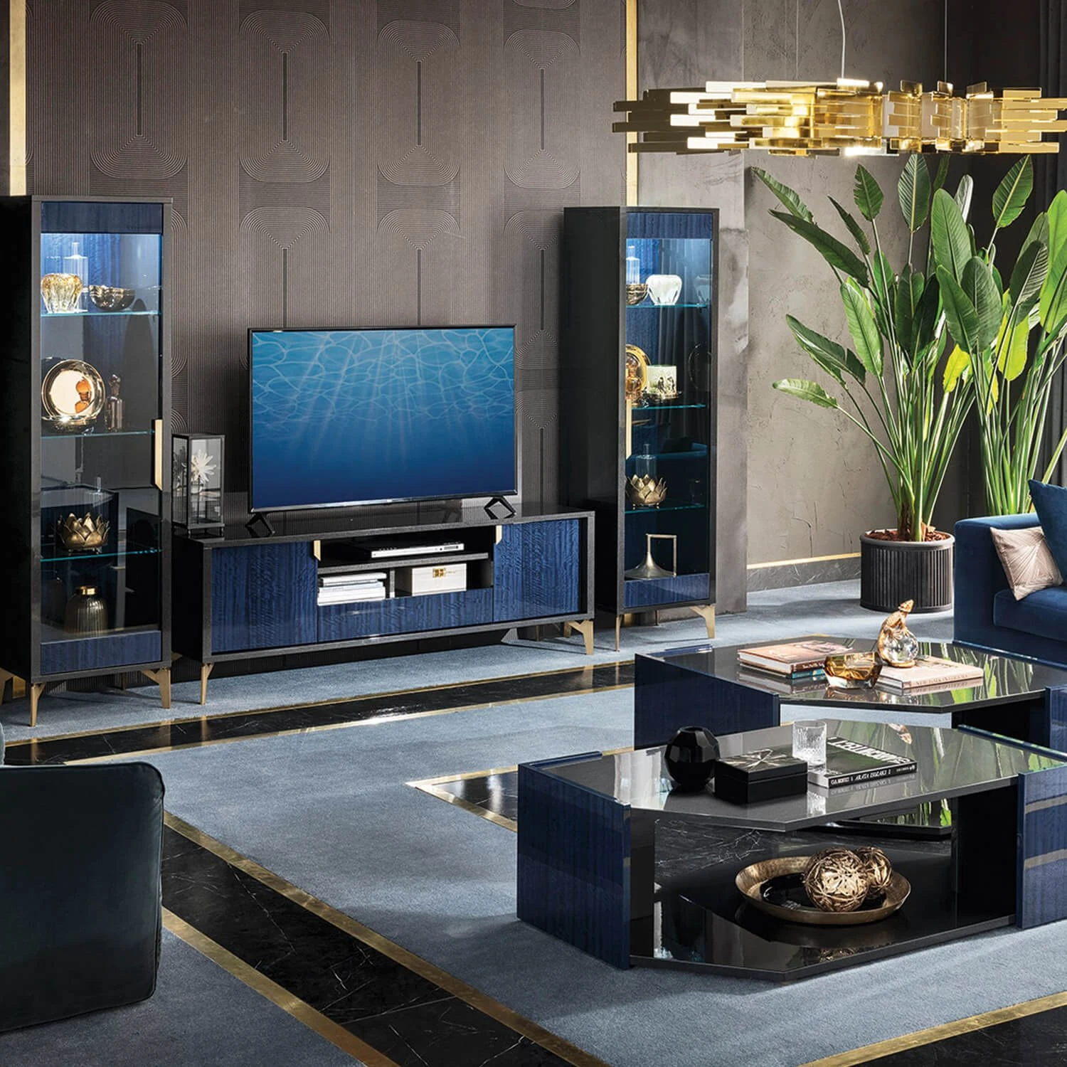 Celeste High Gloss Cobalt Blue Left Hand Curio Display Cabinet 3 Celeste High Gloss Cobalt Blue Left Hand Curio Display Cabinet - Image 3