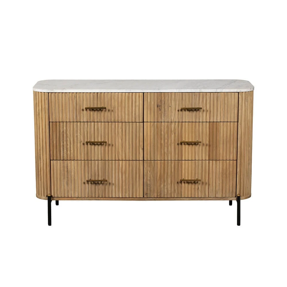 Rochelle Mango Wood & Marble 6 Drawer Wide Chest 1 Rochelle Mango Wood & Marble 6 Drawer Wide Chest