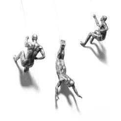Silver Trio Of Men Climbing Wall Sculpture