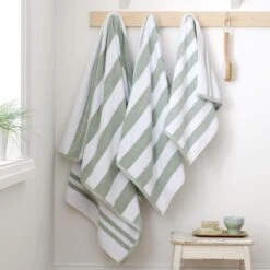 Reversible Stripe Sage Cotton Towel Collection