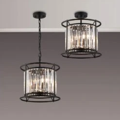 Samraat Satin Black & Crystal 3 Light Pendant
