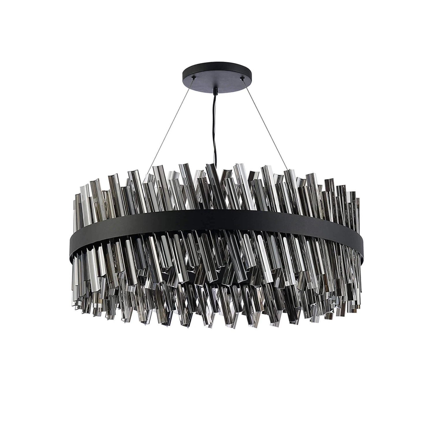 Azio Satin Black & Smoked Round 80cm Pendant Light 2 Azio Satin Black & Smoked Round 80cm Pendant Light - Image 2