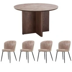 Rosetta 120cm Bursa Wood Dining Table With 4 Sandy Desert Dining Chairs