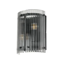 Alonza Matt Black & Clear Wide Ribbed Glass 2 Light Wall Light -Housing Units Furniture Store 3d533828a96f944638a960562d03e958