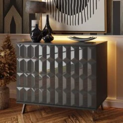 Frank Olsen Elevate Grey LED & Wireless Charging Small Sideboard
