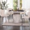 Savona Bone 130cm Round Marble Effect Dining Table & 4 Gabriel White Boucle Fabric Dining Chair