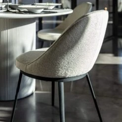 Irina White Marble Effect 119.5cm Round Dining Table And Futura Cloud White Boucle Fabric Dining Chair -Housing Units Furniture Store 3f76f1efeaf932eb2fa38e4246d24c34