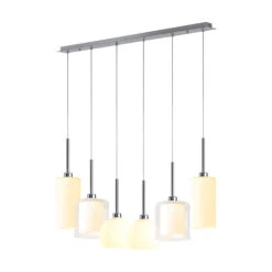 Delia Polished Chrome 6 Light Bar Pendant With Opal & Clear Glass Shades